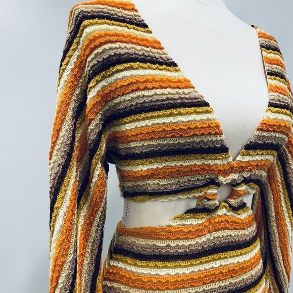 12TH TRIBE S Free Bird Mini Cut Out Dress Crochet Bodycon Stretch Hippie 70s - Picture 5 of 16